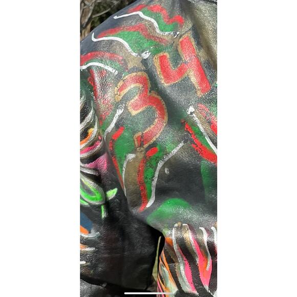 Vintage Biker Jacket, One-of-a-kind Custom Painted Leather, "Get Lucky" Large - Picture 12 of 12